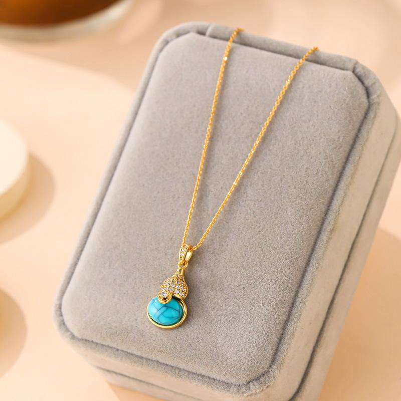 Turquoise Gourd Choker Necklace Micro Set with Zirconia, Unique Exquisite Versatile Pendant