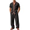 European & American Men's Striped Linen Summer Shirt & Pants Set