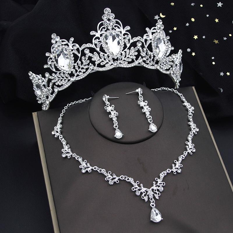 Kvalitní sady korunek pro nevěstu pro ženy diadémy náhrdelník náušnice sada svatebních šatů soupravy svatebních kostýmů příslušenství
