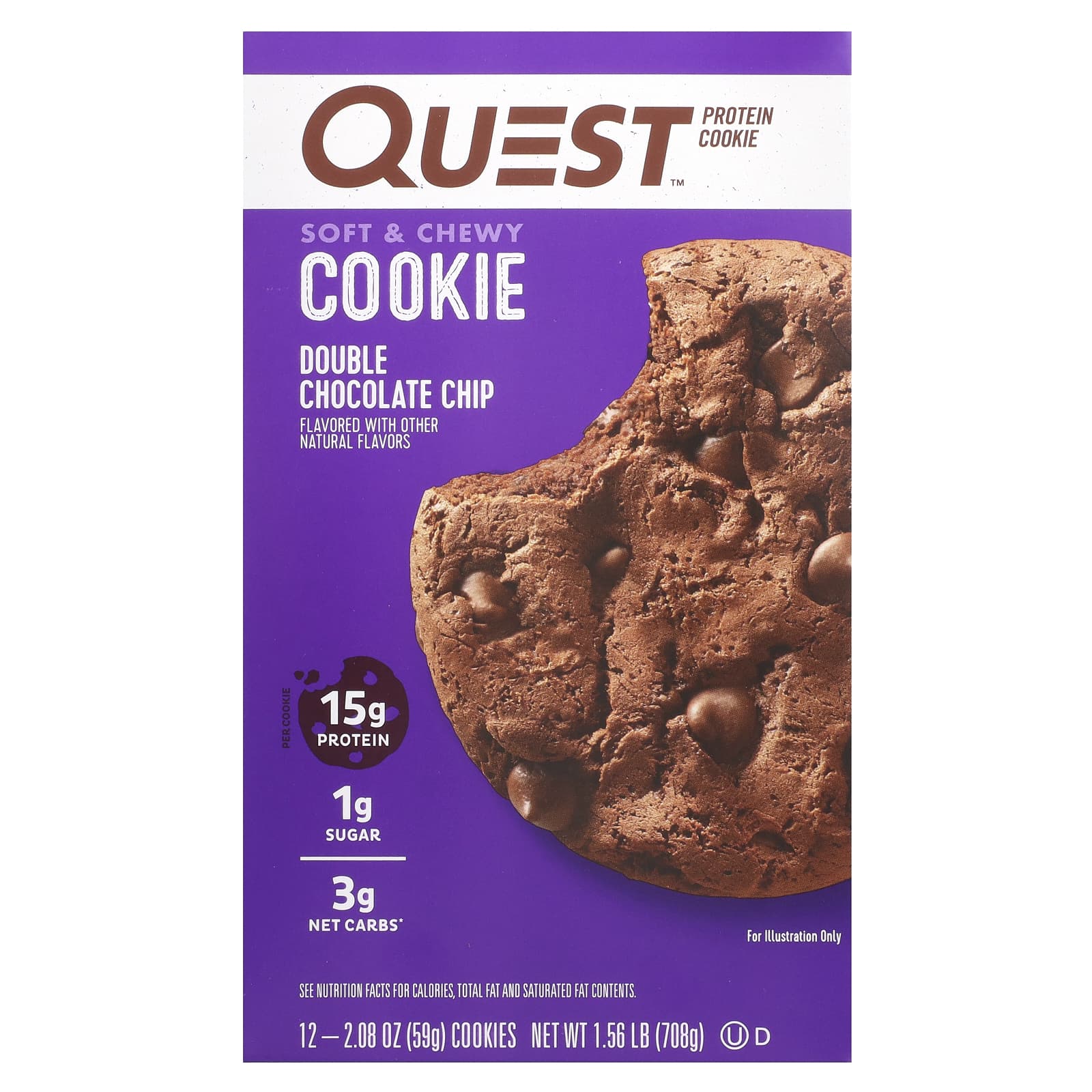 

Quest Nutrition, Protein Cookie, Double Chocolate Chip, 12 cookies, 59 g (2.08 oz) each