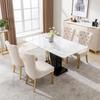 Dining Chairs Set of 4, High Back, Comfortable Padding, Vintage Velvet, Button Decoration, Metal Legs, Beige/Gold
