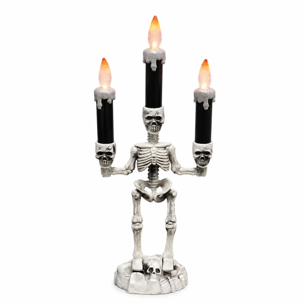 Candelabro Teschio di Halloween con Candela LED Decorazione, Ornamento Spettrale da Tavolo, Personalizzato per Scena di Festa