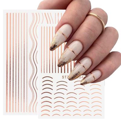 Linie 3D Naklejki na paznokcie Różowe złoto Metalowe paski Linie Litery Kalkomanie Curve Nail Art Suwaki Ozdoby do paznokci