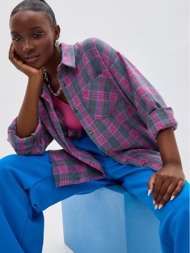 2025 Autumn Retro Plaid Lapel Loose Long Sleeve Women's Shirt