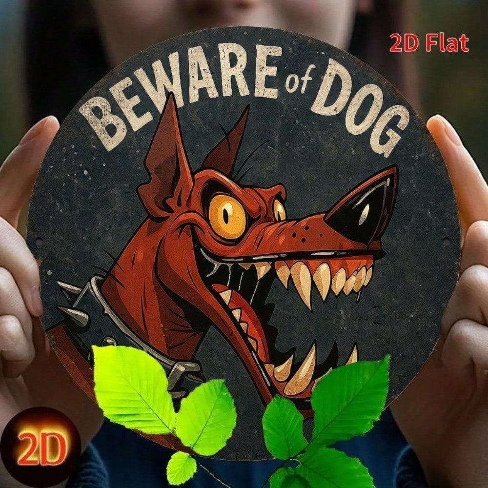 Beware of Aggressive Dog Metal Wall Poster, Garage Sign