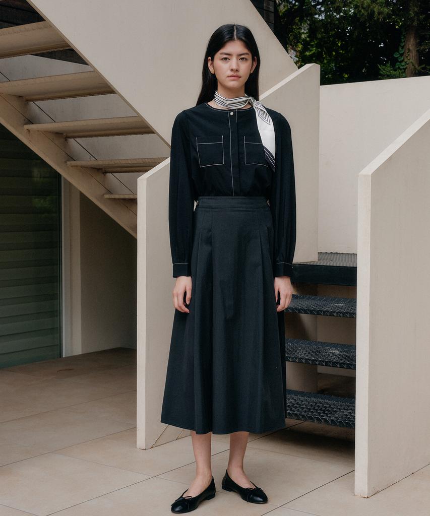 YUPPE Tucked Flare Skirt_Black