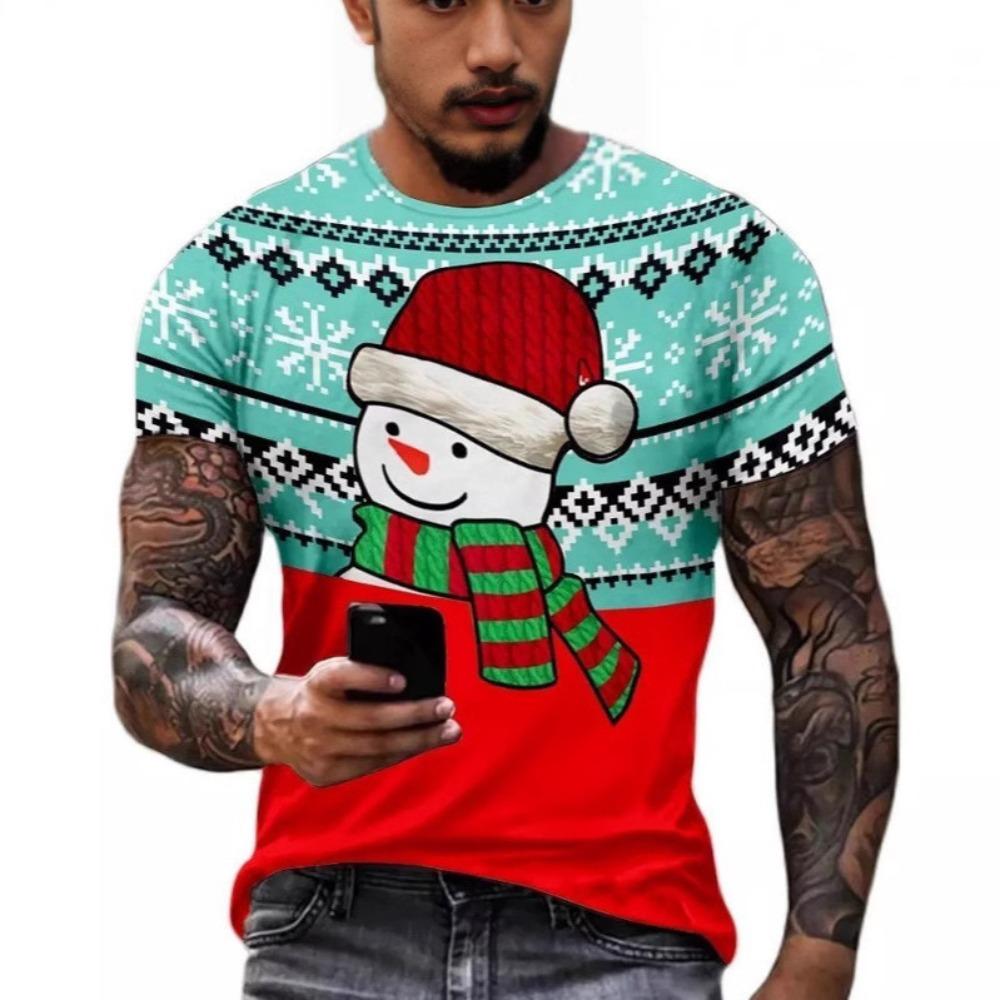 Niedliches 3D-gedrucktes Weihnachtsmuster Herren Modisches Lässiges Kurzarm-Rundhals-T-Shirt