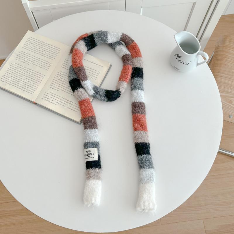 Women'S Thin Narrow Long Colorful Striped Scarf Autumn And Winter New Design Hot Girl All-Match Decorative Scarf