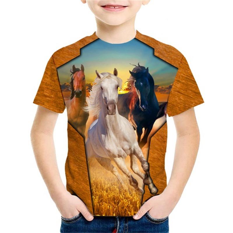 2026 Kinderkleidung Kinderkleidung Pferdedruck T-Shirt für einen Jungen Lässige Baby Kurzarm-T-Shirts Oberteile Kinder Sommerkleidung