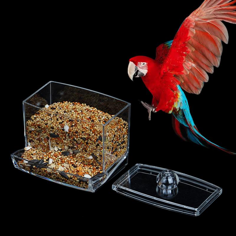 1pc Clear Acrylic Birds Feeder Box Automatic Feeder Anti-turnover Food Dispenser Container Small Pet Birds Supplies