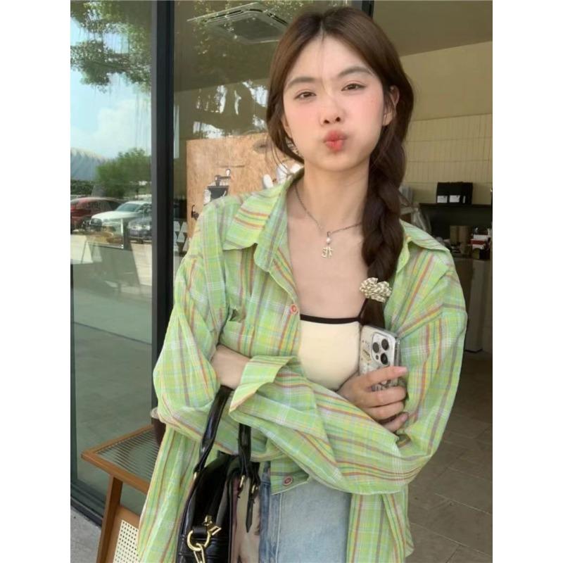 Color Blocking Checkered Women's Long Sleeved Shirts Korean Casual Versatile Ladies Tops Long Sleeved Lapel Jacket