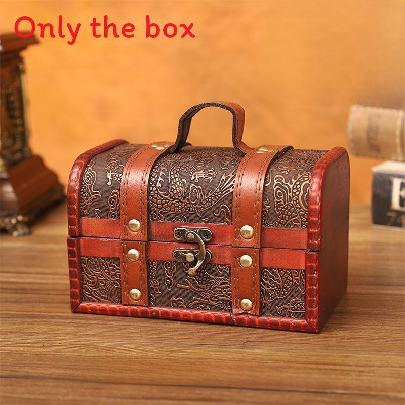 Retro Dragon Pattern Wooden Storage Box With Metal Lock For Storage Desktop