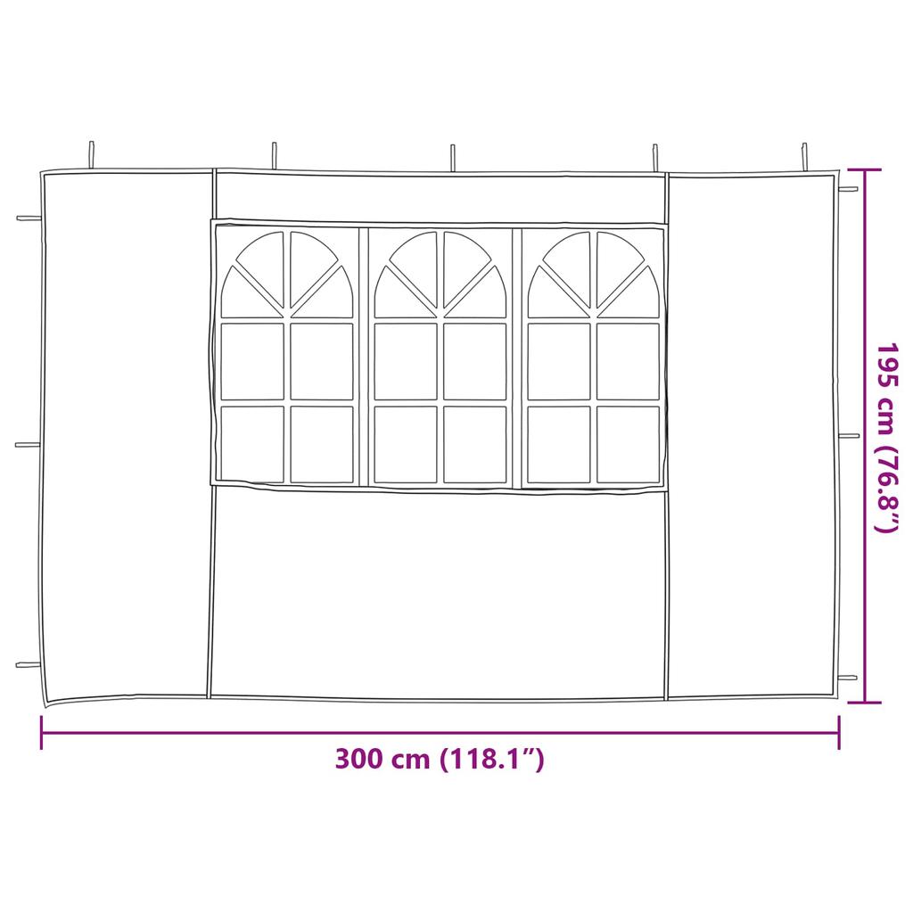 Party Tent Side Panel 2 pcs 300 x 195 cm Light Gray PE and Steel
