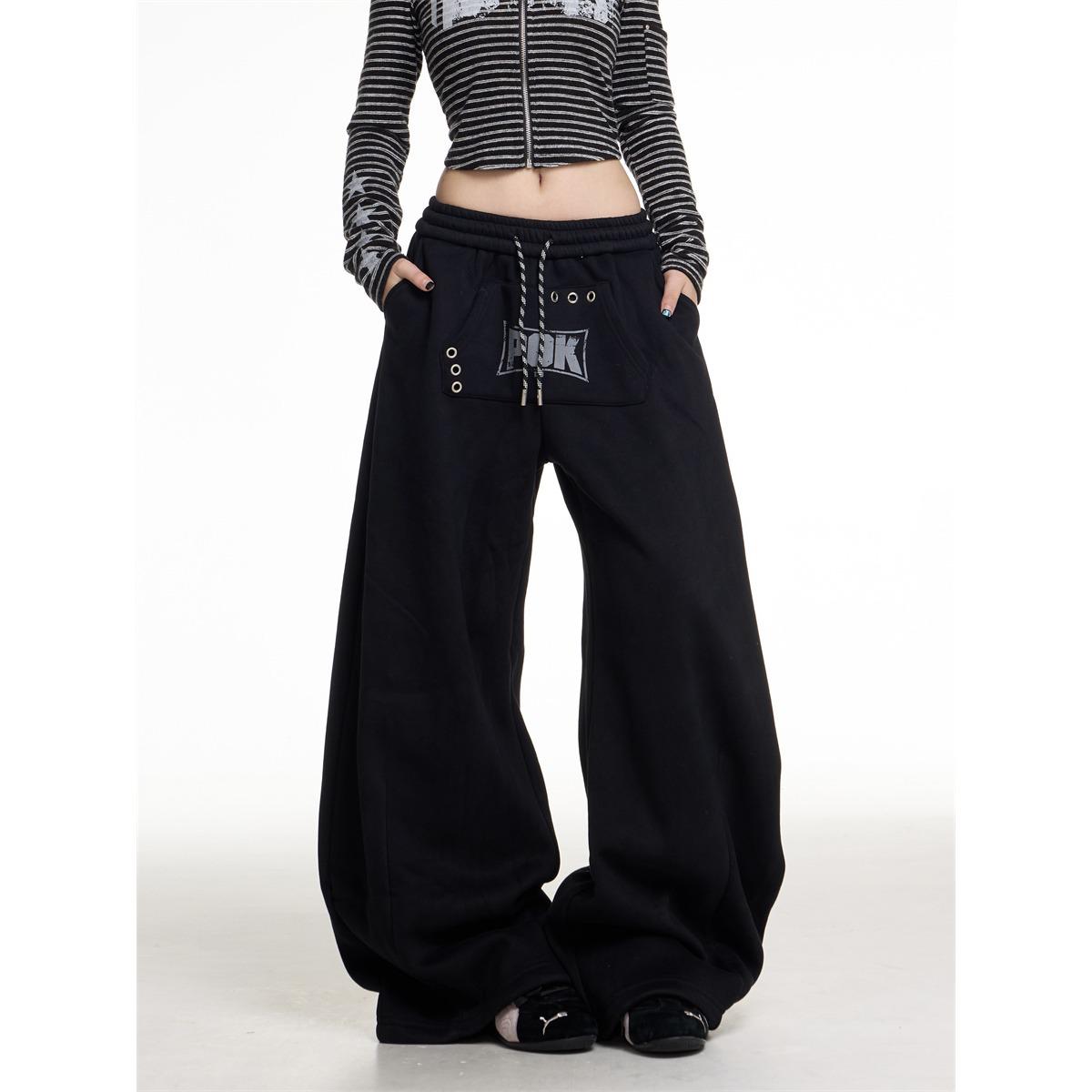 

Unisex American Letter Print Deconstructed Joggers - Trendy Loose-Fit, Wide-Leg Casual Pants L чёрный