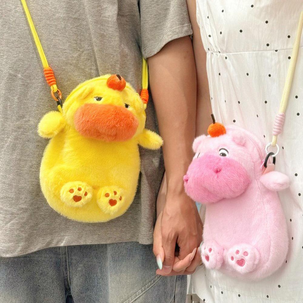 Persimmon Capybara Plush Crossbody Bag Phone Pouch Cartoon Plush Shoulder Bag  Stationery