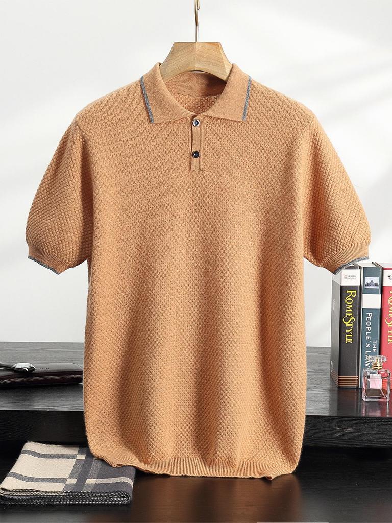 Men's Cashmere Polo Neck Short Sleeve Sweater - Autumn/Winter Business Casual