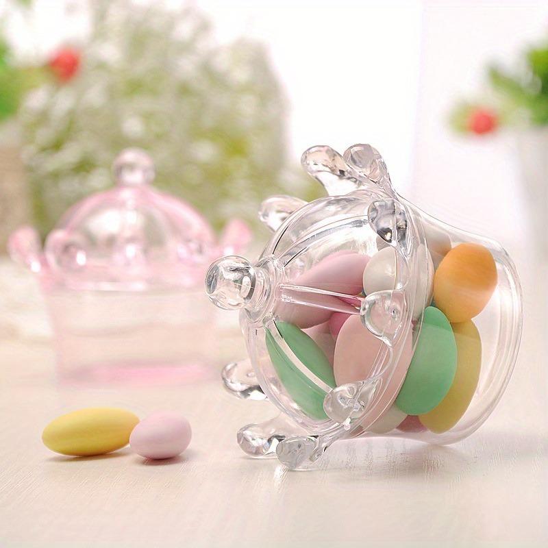 12/24pcs Transparent Crown-Shaped Plastic Boxes with Lid Wedding Favor Box Party Candy Container Packaging for Treats & Trinkets