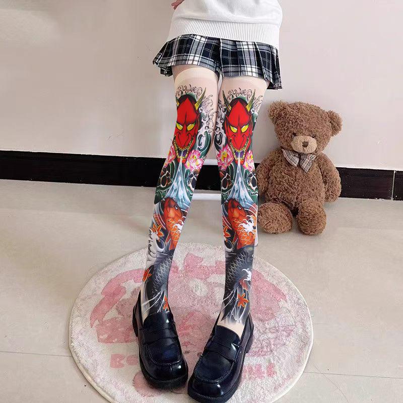 Fashion tattoo thigh socks, printed stockings, Loli girls, Japanese sexy stockings, slim models, multiple sizes