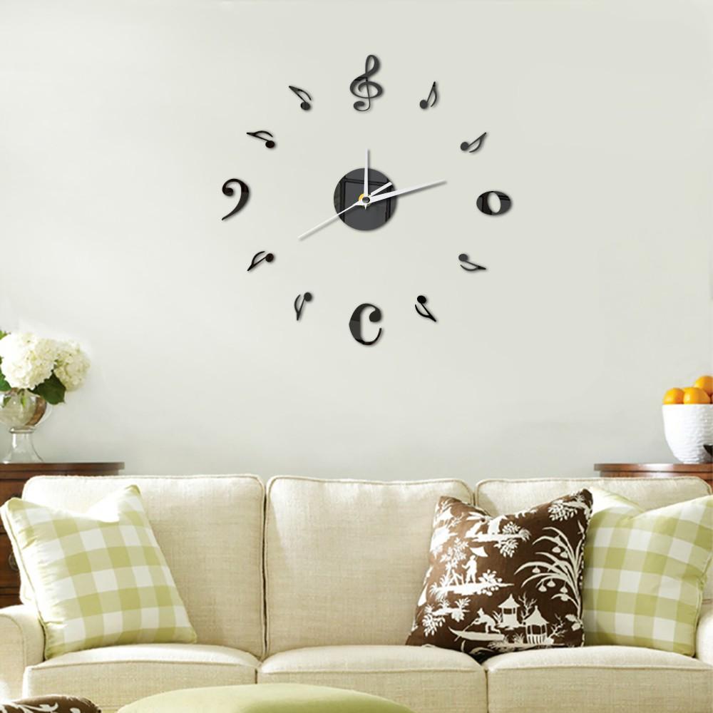 Wanduhr mit Musiknote Acryl Einzigartig Quarz Leise Dekorative Uhr Modernes Design DIY Selbstklebende Wandaufkleber mit Spiegeleffekt