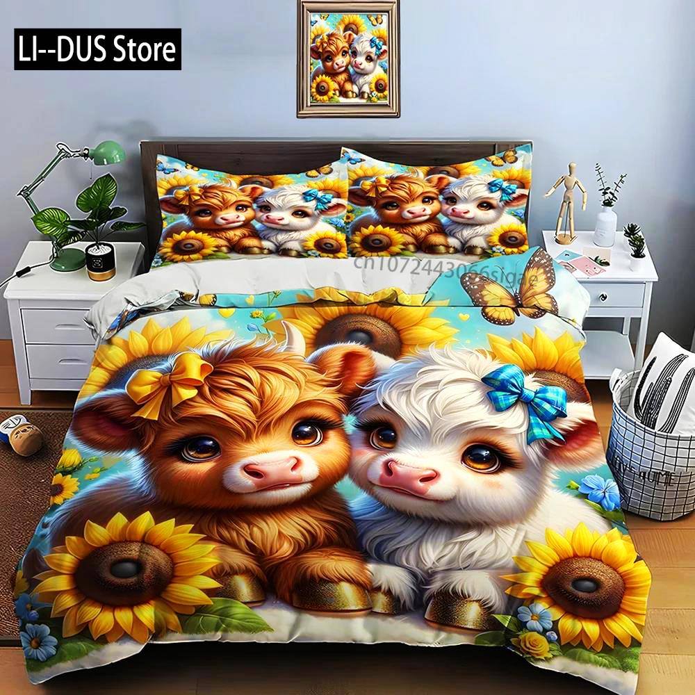 Highland Cattle Print Bedding Set Cute North American Duvet Cover 1 Duvet Cover 2 Pillowcases Adult And Kids Bedding Set Luxury