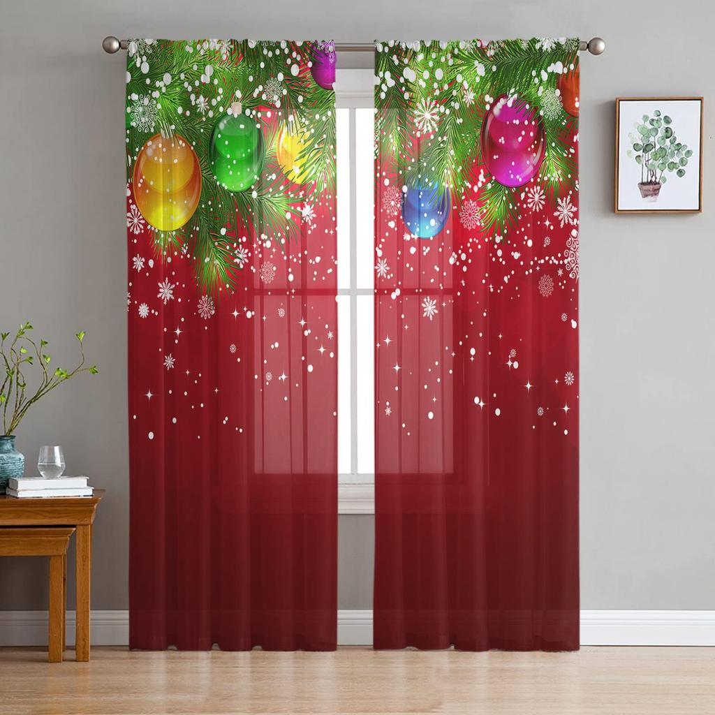 Christmas Curtain Bedroom Living Room Cafe Xmas Santa Claus Chiffon Voile Window Drapes Treatments Light Filtering Polyester Ideal For Great