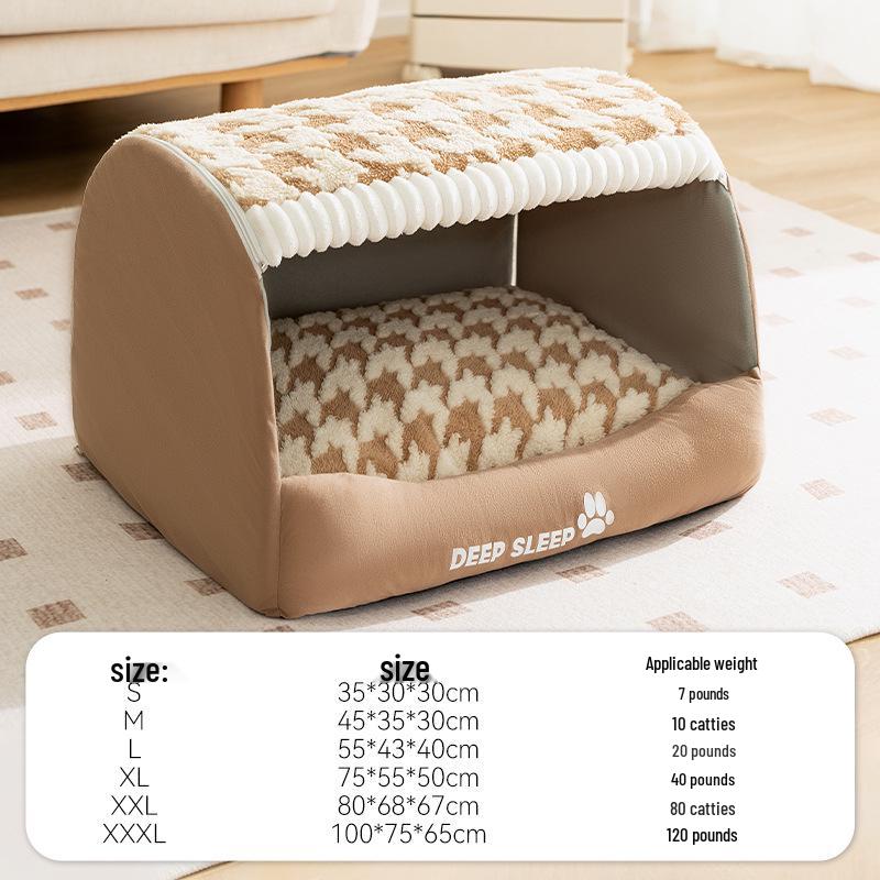 Houndstooth Dog Bed for Large Dogs & Cats - Autumn/Winter Deep Sleep Bed
