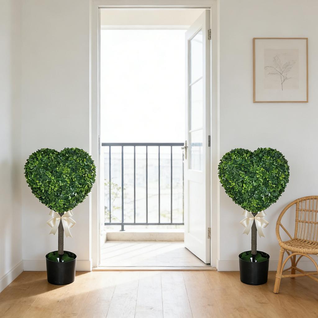 Artificial Heart Shaped Topiary Plant with Lifelike Leaves Faux Decorative Potted Tree for Indoor Office Home Decor Display