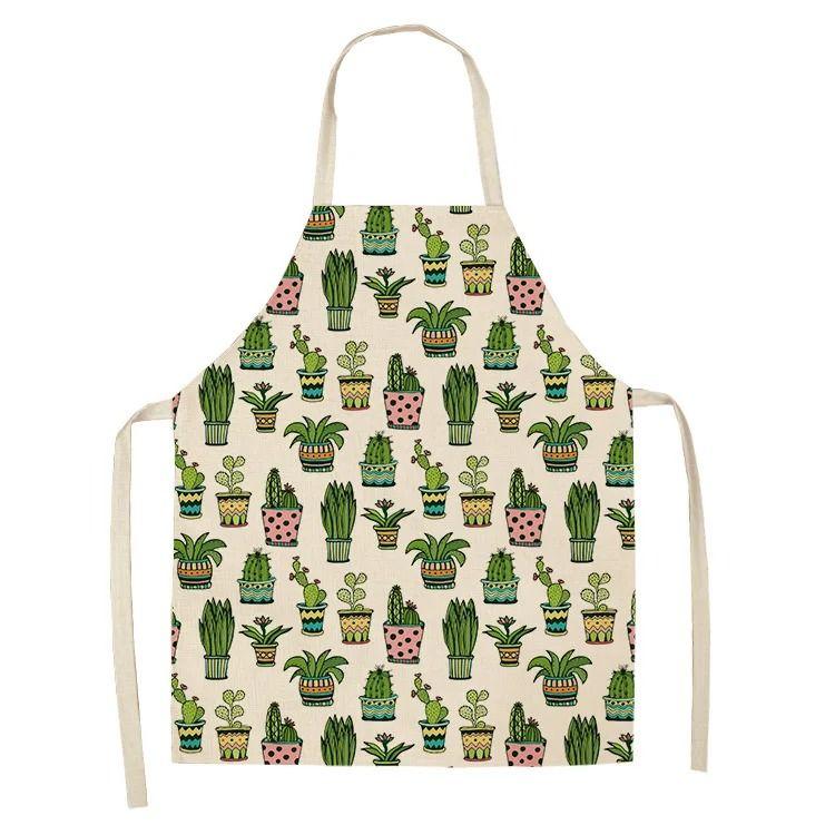 Cactus Plant Pattern Apron Adult Sleeveless Kitchen Cleaning Home Chef Baking Waist Bib