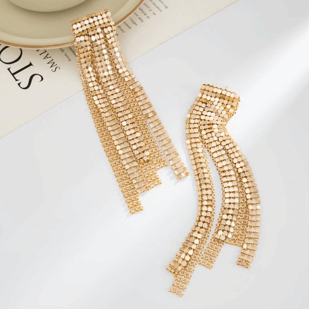 Silver Tassel Long  Earring Shiny Gold Chain Drop Earrings Elegant Sequin Earrings  Girls