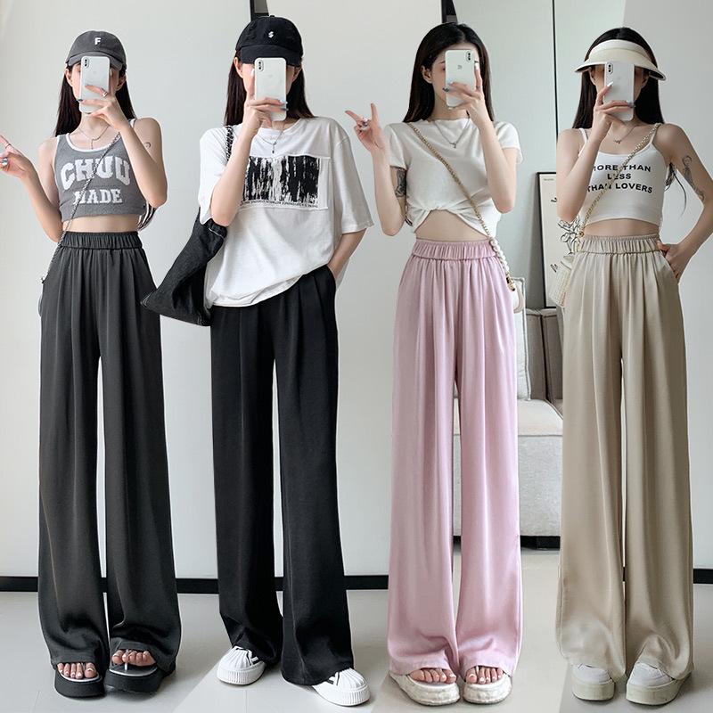 Dámské široké acetátové saténové kalhoty - High-end, ležérní, splývavý styl na léto