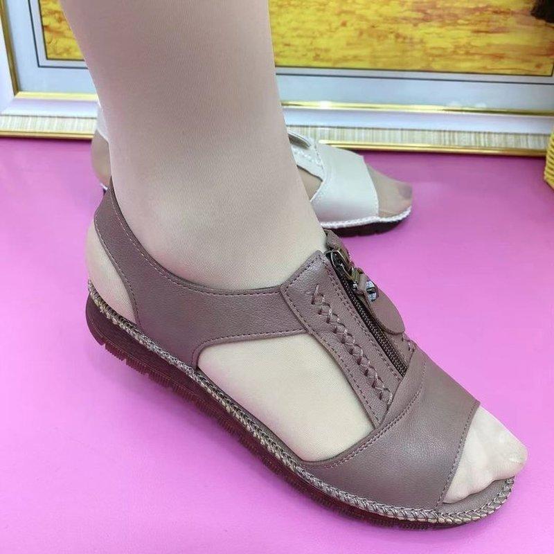 Summer Shoes for Women Sandals Pu Leather Comfort Mother Shoes Zipper Flat Solid Color Plus Size Fashion Sandalias De Mujer