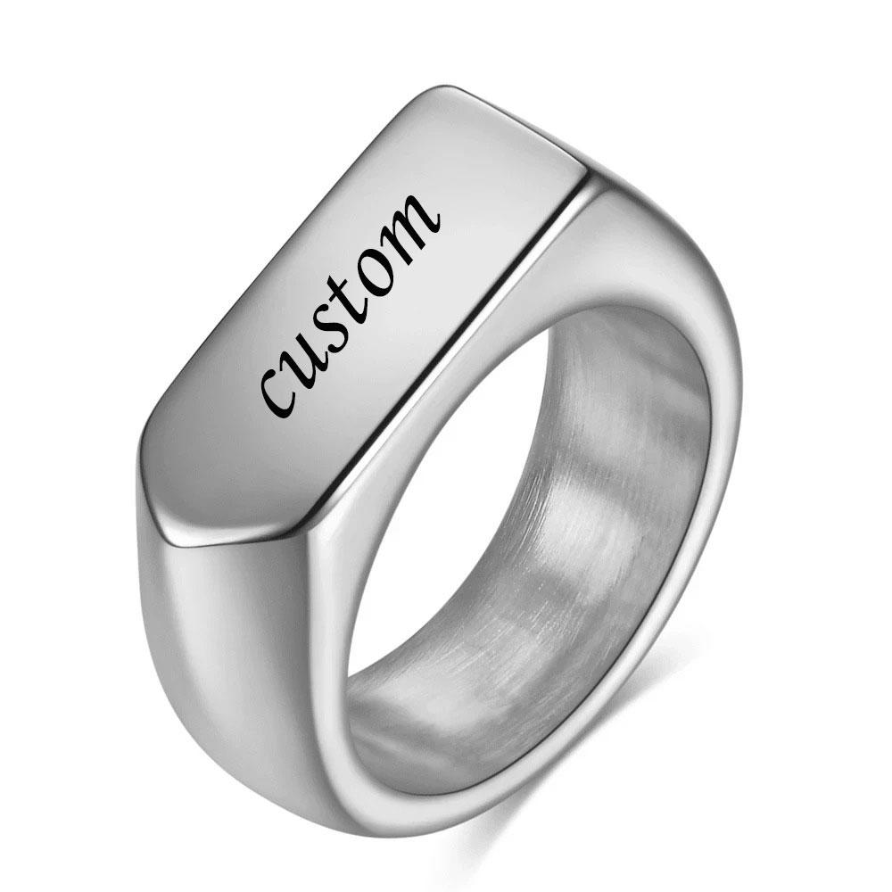 Customized Women Signet Ring Name Letter Pattern Logo Stainless Steel Rings Punk Candid Fashion Jewelry Male Wedding Accessories