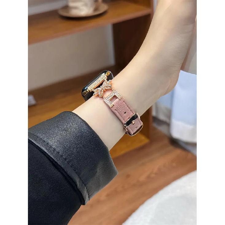Leather Watch Bands for Apple Watch Women Band 38 4142 44 46 49mm Bracelet Bling Butterfly Slim Leather Strap for iWatch S10 9 8