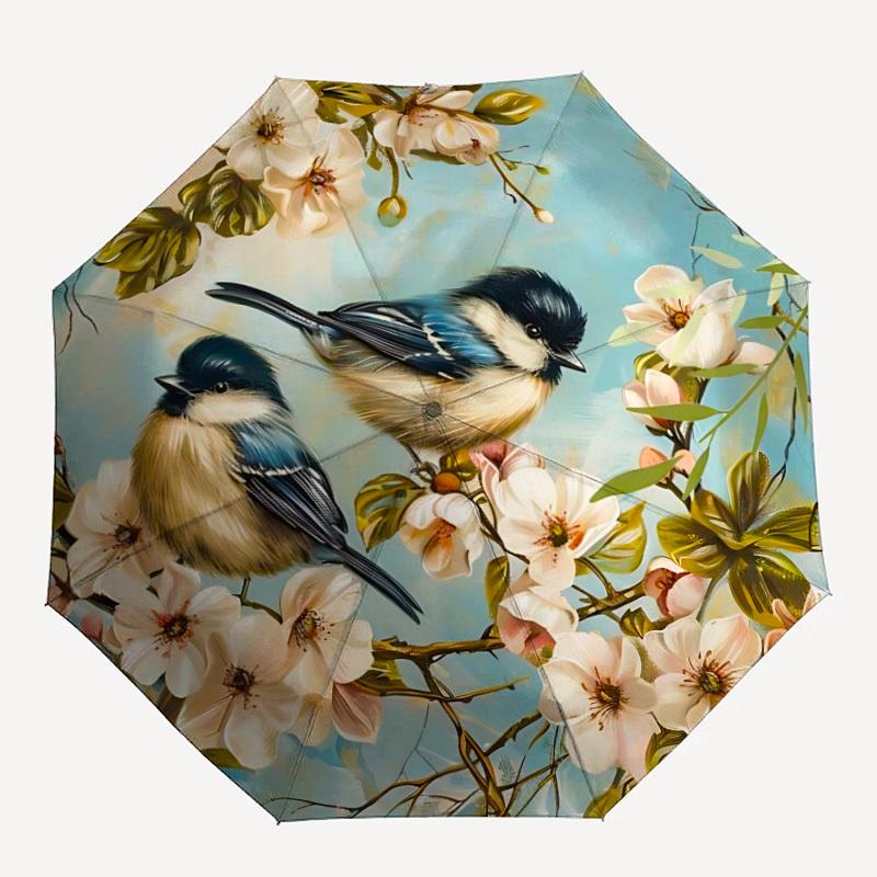 1pc Bird-patterned Automatic Open/Close Umbrella - Portable Collapsible Umbrella with 8-Rib Stability, Fashion Lovers Yy251017106