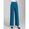 Women's Elastic High Waist Wide Leg Pants Straight Leg Commute Trouser Solid Color Seam Detail Casual Long Pants
