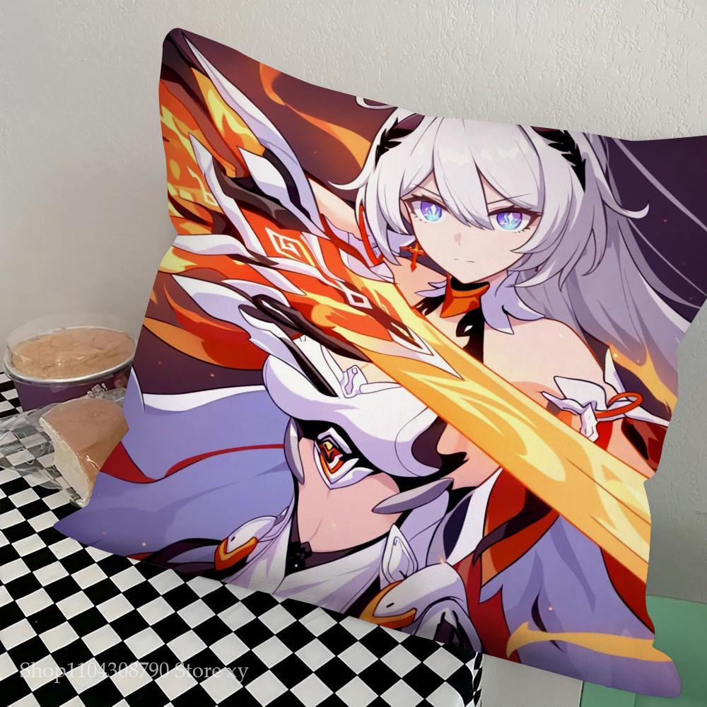 Киана Каслана Анимированная Игра H-Honkai I-Impact 3 Наволочка Квадратная Подушка СпальняДиванДосуг Комфорт Гостиная Домашнее Украшение 16x16Inch