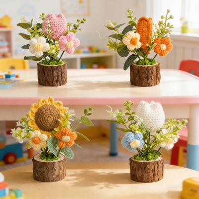 Fleur en Pot au Crochet Faite à la Main Bouquet de Fleurs Tricotées Artificielles Fleurs Éternelles Cadeaux pour la Fête des Mères la Saint-Valentin l'Anniversaire