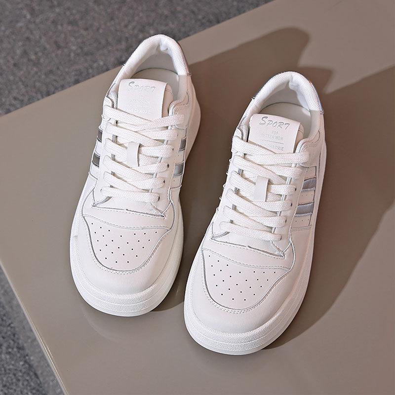 

Платформенные белые женские кроссовки весна 2025 новые увеличивающие рост на шнуровке кеды повседневная спортивная обувь немецкие тренировочные туфли туфли 40 серебряный