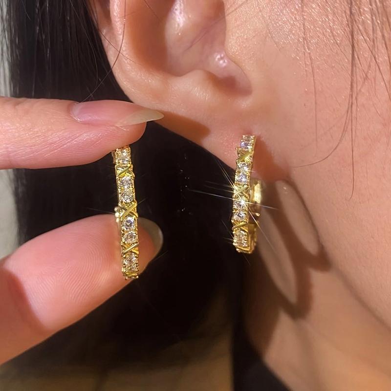Huitan Fashion Women's Earrings Gold Color Hoops with Cubic Zirconia Simple Stylish Female Metal Earrings Statement Jewelry
