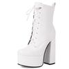 Platform Ankle Boots For Women White Black Punk Gothic High Heels Motorcycle Boots Lace-up Autumn Winter Shoes Female Waterproof