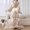 Women's Floral Paisley Print Maxi Dress Long Sleeve High Neck Loose Abaya Elegant Casual Long Dress Islamic Modest Kaftan