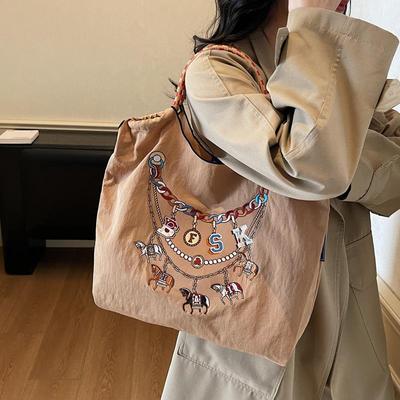2026 Frühling Japanischer Stil Umweltfreundliche Nylon-Stickerei-Tragetasche - Große Kapazität Lässige Einzel-Schultertasche für Damen