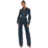 6039 Tie-Dye Washed Long Sleeve Patchwork Denim Jumpsuit Romper