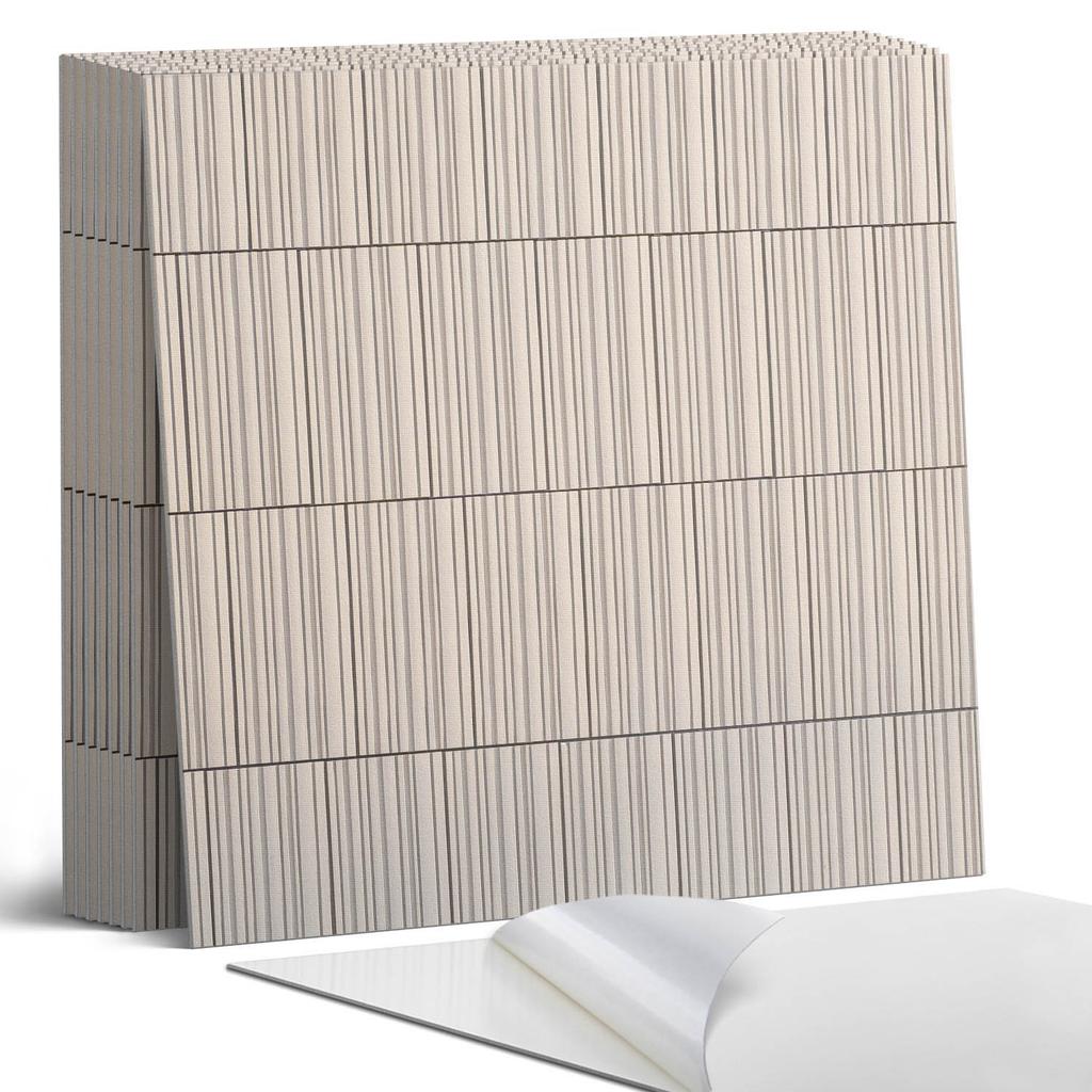 Set of Vinyl Tiles With Decor for Kitchen or Bathroom Parallel Lines On Background 9X30X30 Cm