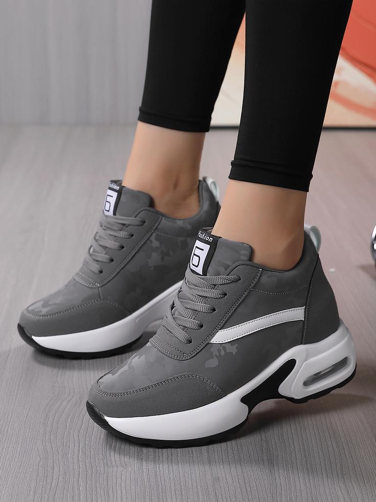 Women's Walking Sneakers Wedges High Top Lace Up Shoes Air Cushion Increased internal Fashion Girls Sneakers Grey