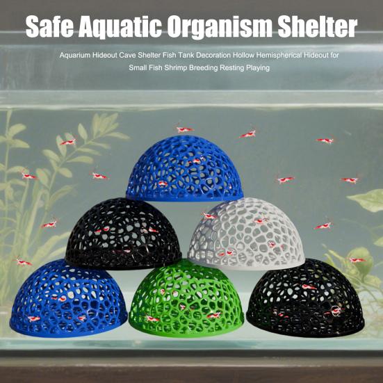 Aquarium Hideout Cave Shelter Fish Tank Decoration Hollow Hemispherical Hideout for Small Fish Shrimp Breeding Resting Playing