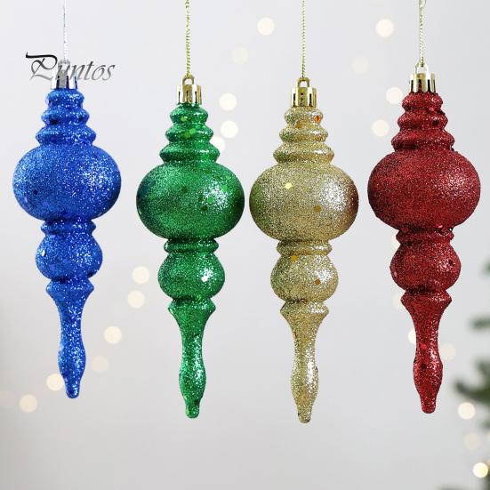 Vintage Style Gourd Ornaments 6 Pcs Finial Drop Christmas Ornament, Glitter Shatterproof Plastic Matte Texture Tree Decoration for Holiday Hanging