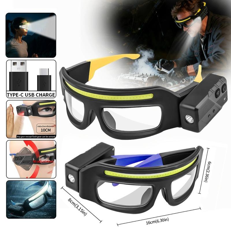 Nuovi occhiali multifunzione XTE con luce e ricarica Type-C, lampada frontale di avvertimento, compatta e portatile, lampada frontale sensibile al tocco