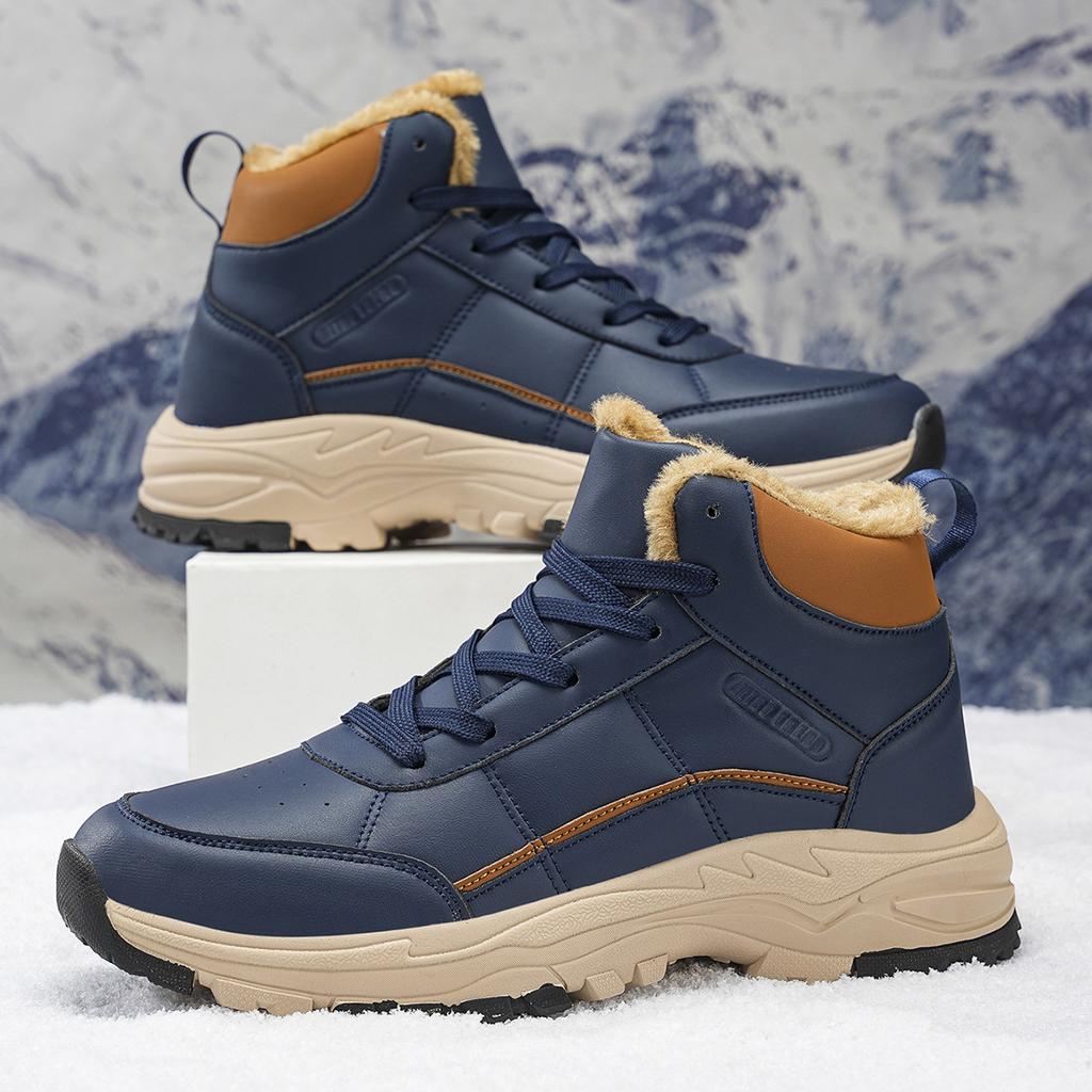 Mens soft elastic winter warm winter cold padded snow boots thick bottom non-slip wear outdoor leisure sports mountaineering cotton boots