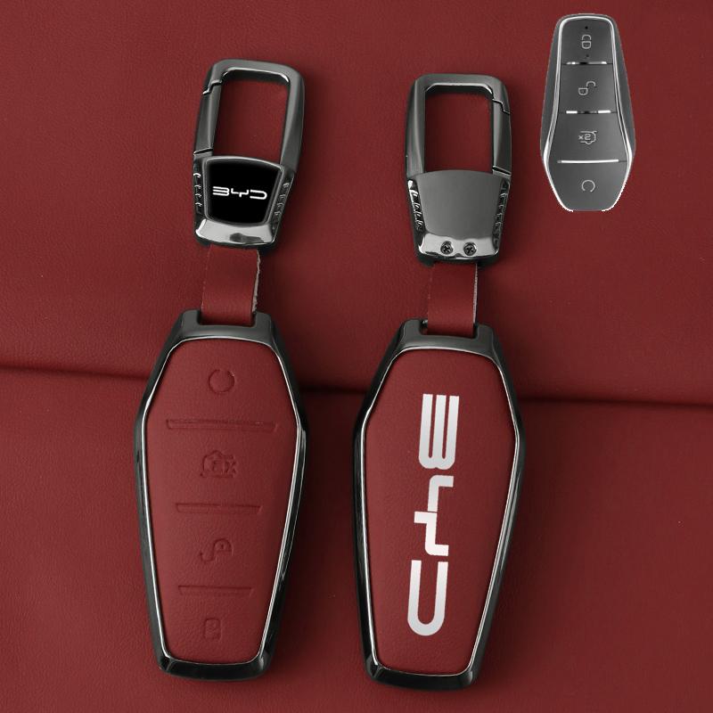 Zinklegierung Leder Auto Schlüsselabdeckung, Für Byd Song Plus Atto 3 Han Ev Tang Dm Qin Yin Dolphin, Geschützte Schlüsselanhänger Tasche, Zubehör
